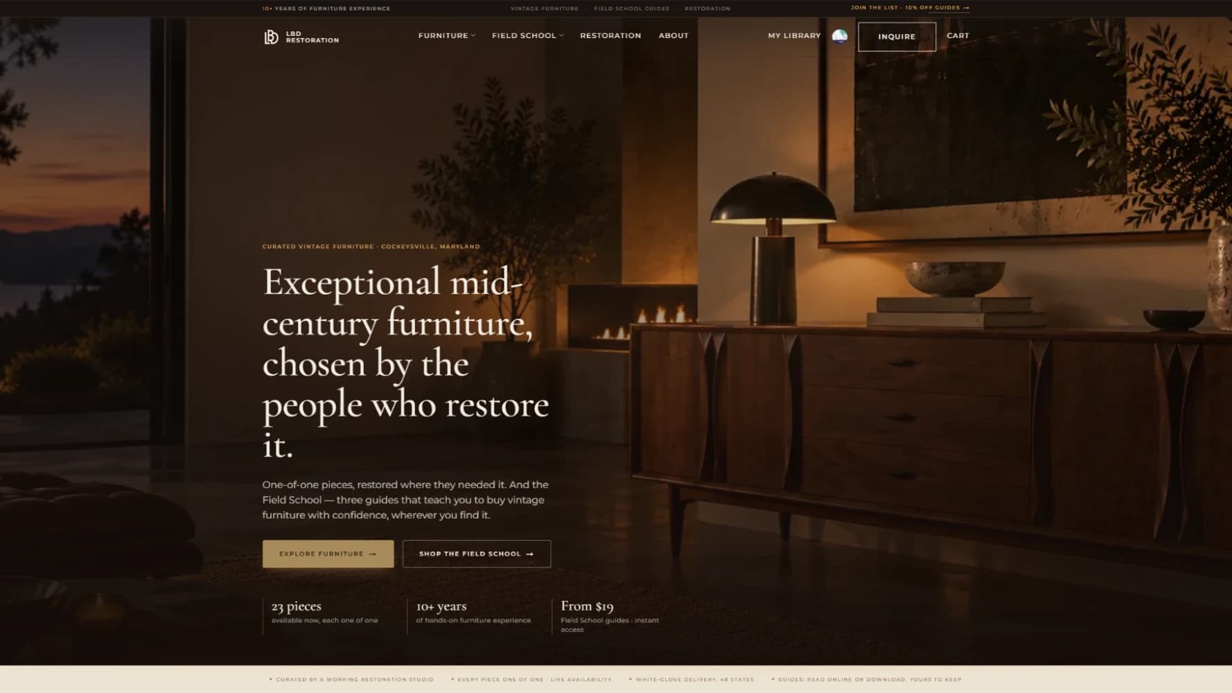 LBD Restoration homepage, designed and built by Northrow Studio